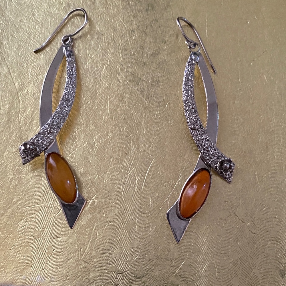 Elegant Earrings with Amber